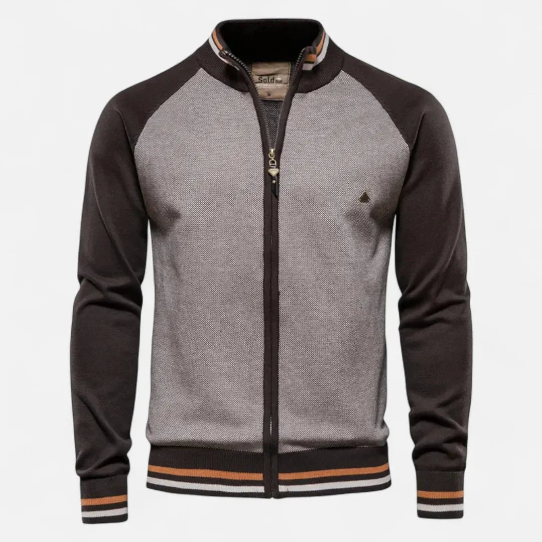 Men's Contrast Crew Neck Zipper Jacket