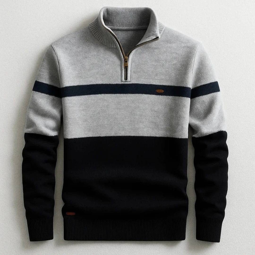 Casual Striped Quarter Zip Sweater