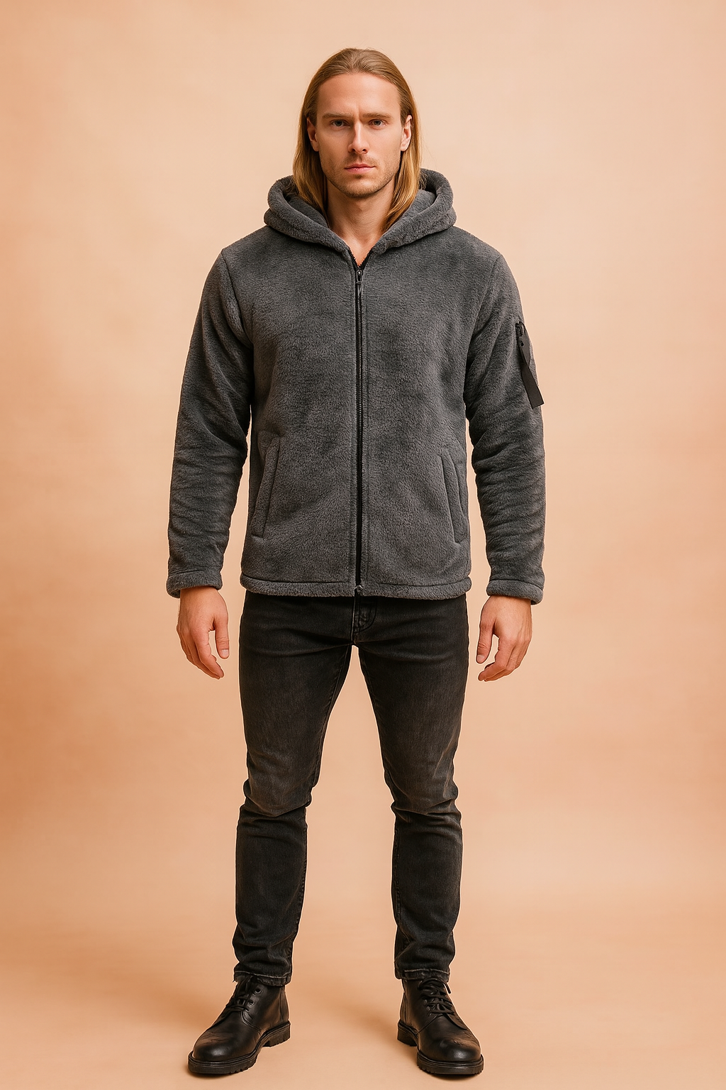 Relaxed Fit Hooded Zip Up Jacket
