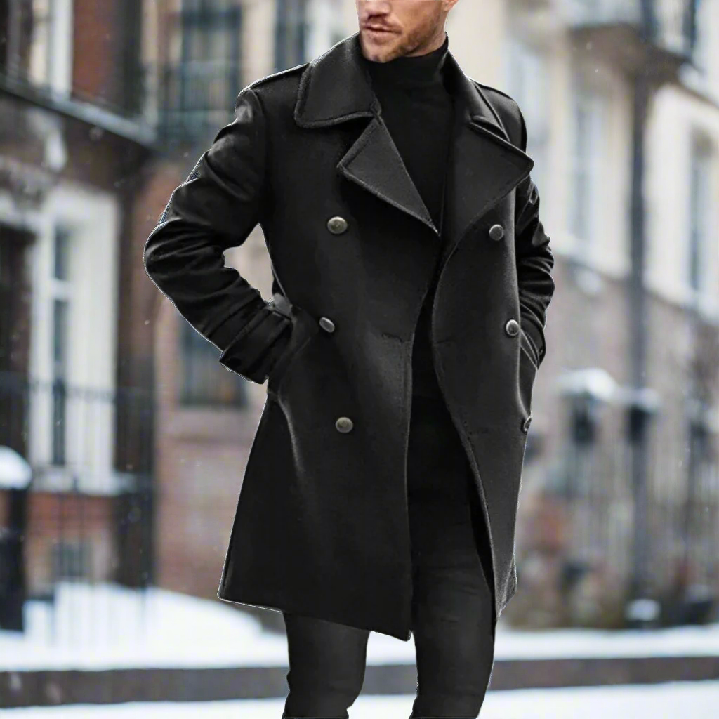 Classic Slim Fit Wool Overcoat for Men