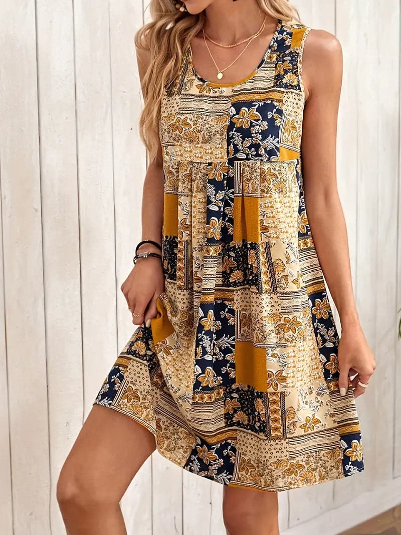 Casual Summer Sleeveless Patchwork Dress - EasyApparels