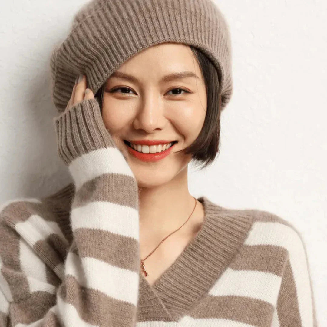 Warm Women's Cashmere Hat - Ribbed Winter Beanie