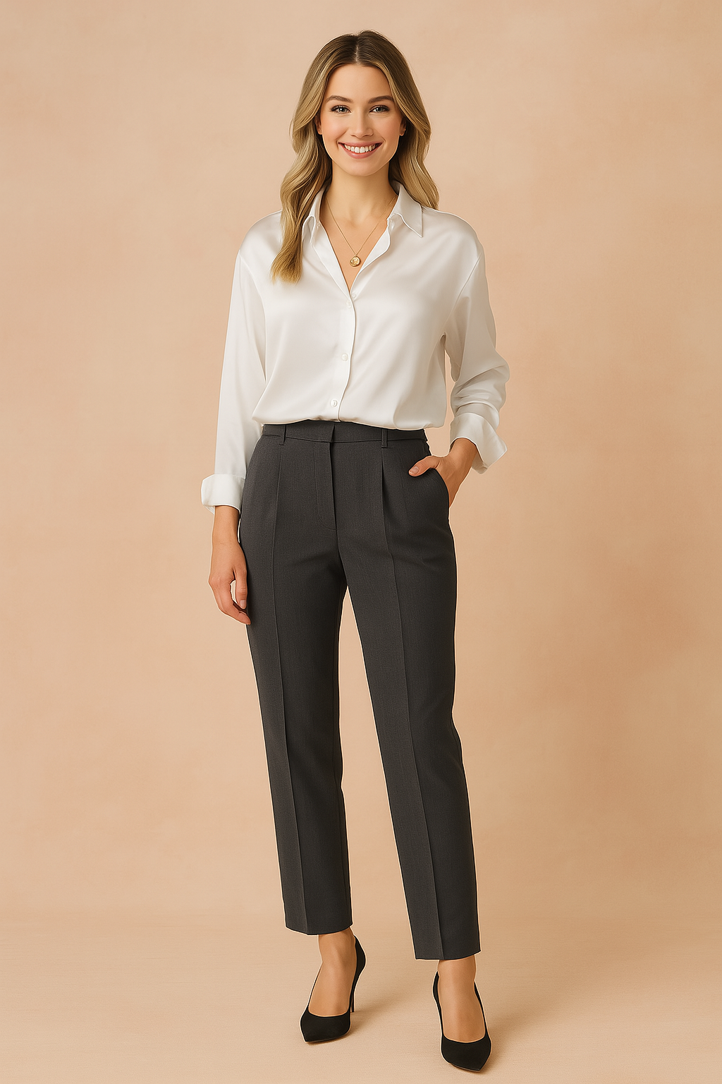 Elegant Satin Button Down Blouse