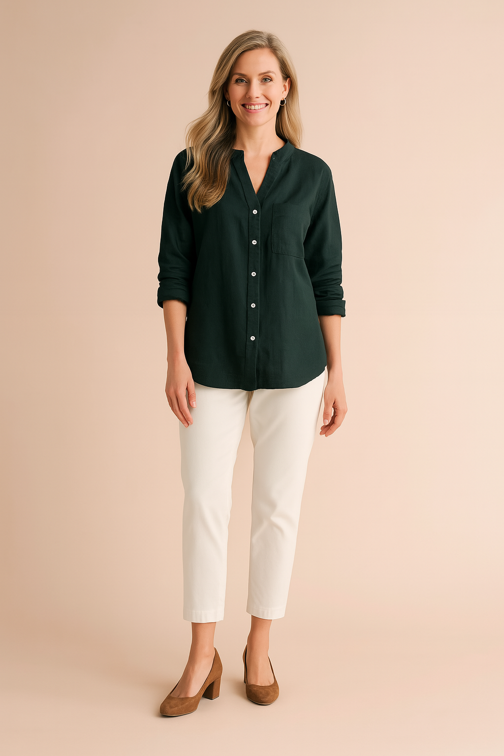 Timeless Pocket Blouse with Stand Collar