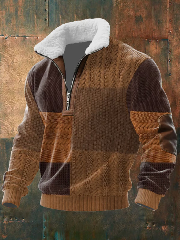 Warm Fleece Lined High Neck Zip Sweater - Vossary