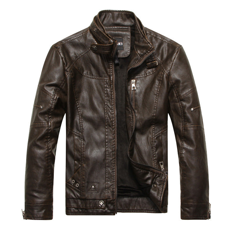 Men's Leather Zip Jacket Slim Fit
