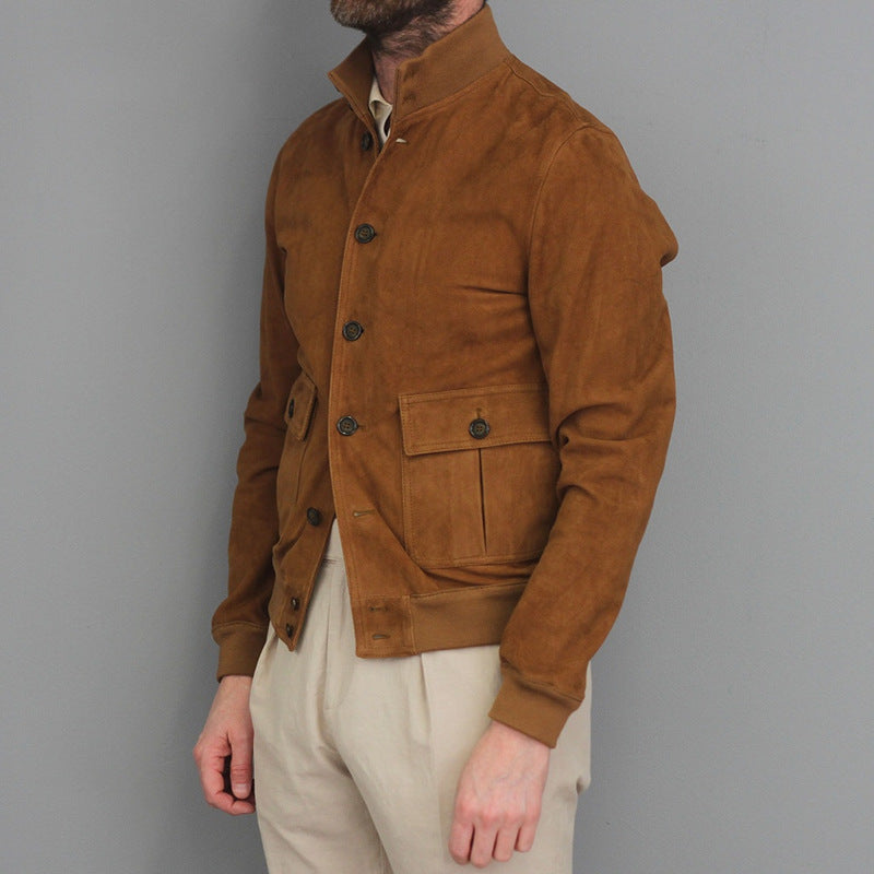 Slim Fit Suede Mens Jacket with Button Front - EasyApparels