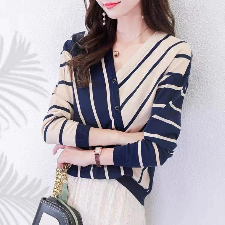 Ladies' Classic Stripe Open Cardigan Sweater