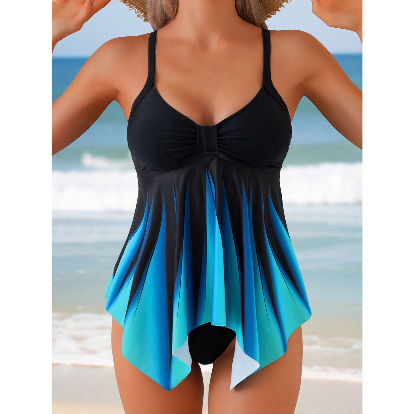 Women's V Neck Swimsuit Top with Ruffled Bust - EasyApparels