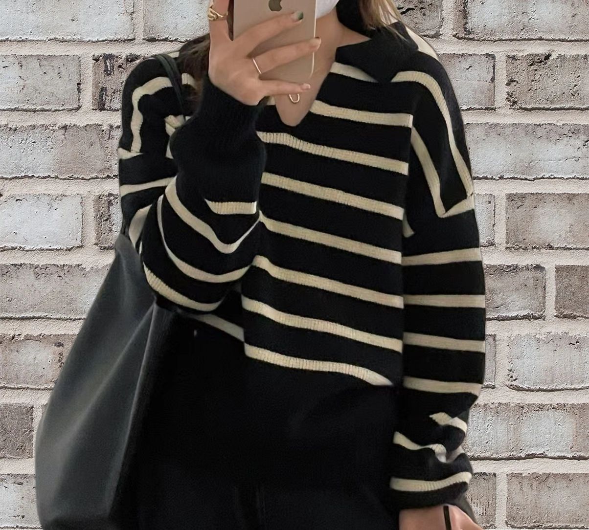 Cozy Women's Striped Pullover Sweater - EasyApparels