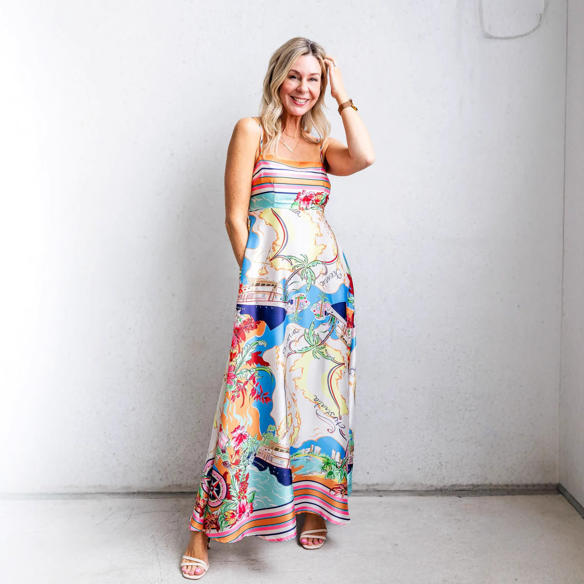 Flowy Women's Maxi Sundress with Thin Straps - EasyApparels