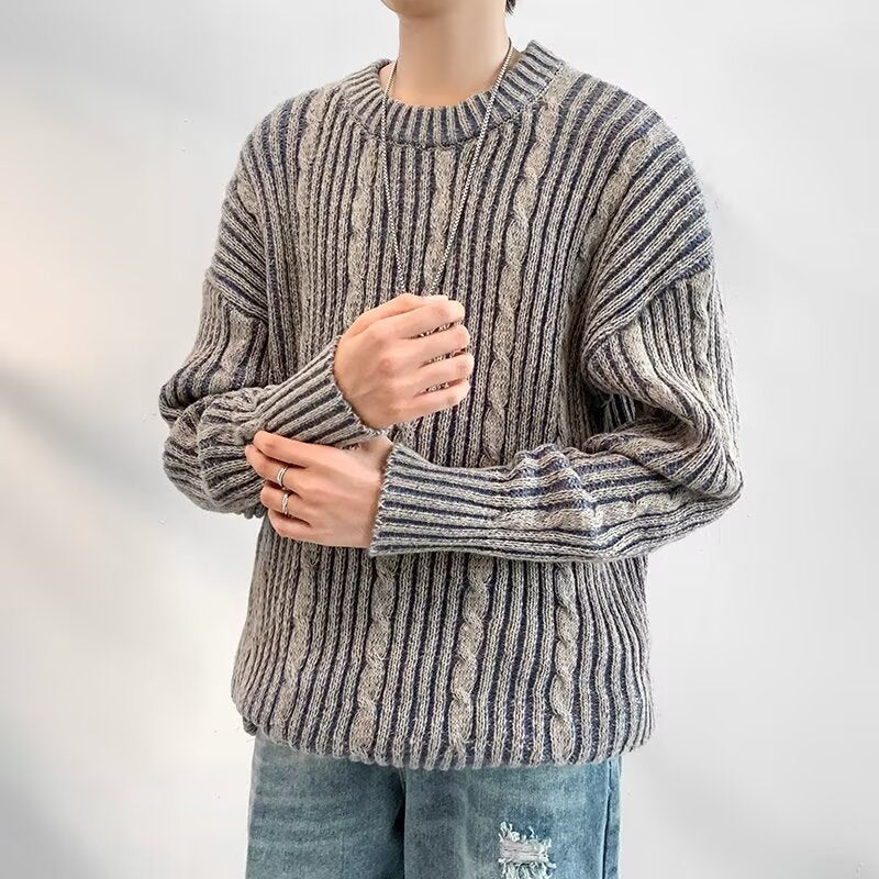 Warm Classic Striped Crew Neck Sweater for Men - EasyApparels