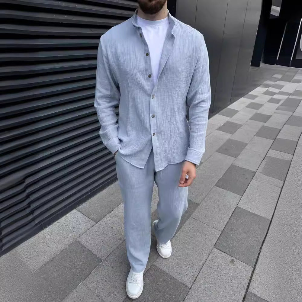 Casual Linen Shirt and Pants Set for Men