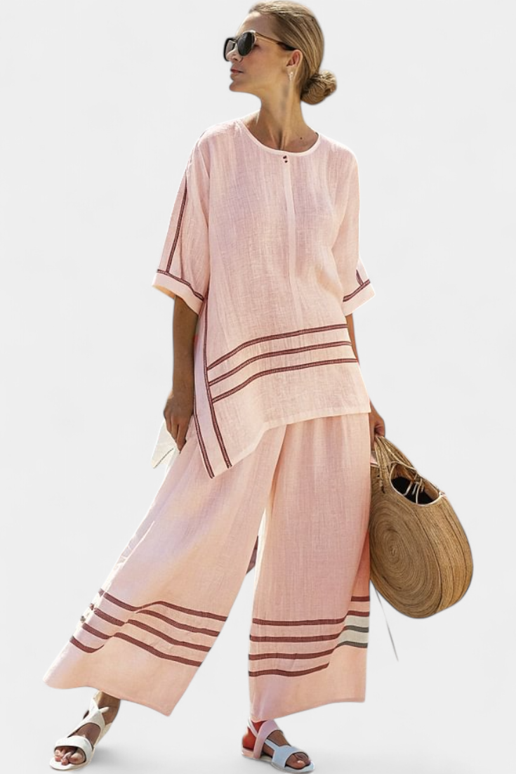 Trendy Striped Off-Center Top & Chic Pants