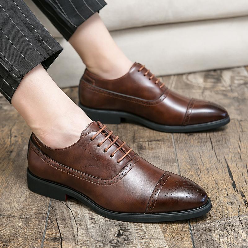 Smart Leather Oxfords with Brogue Detailing - EasyApparels