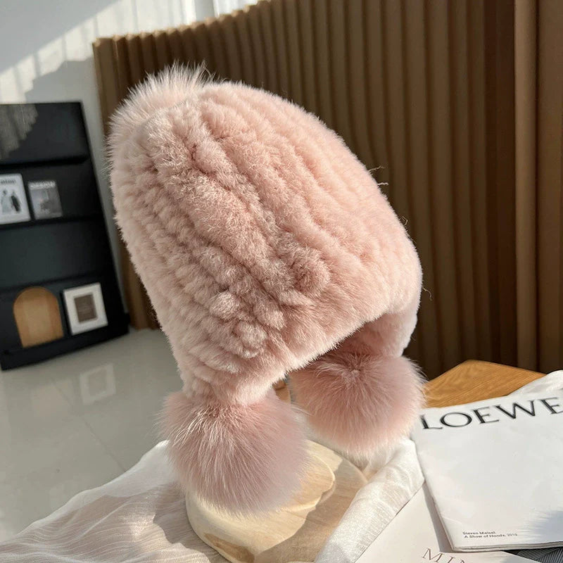 Warm Cable Knit Pom Pom Beanie Hat