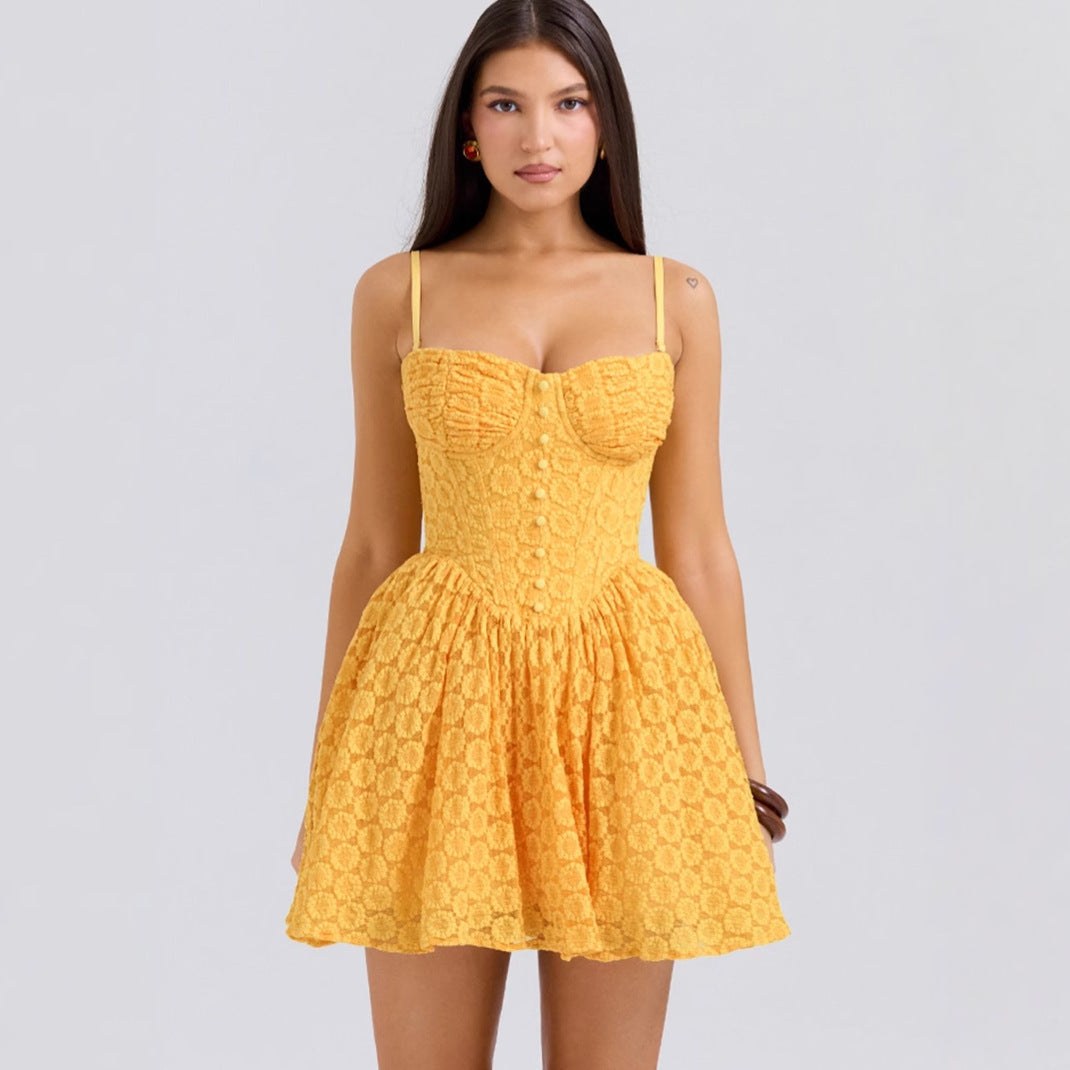 Petite Lace Dress with Thin Straps and A-Line Cut - EasyApparels