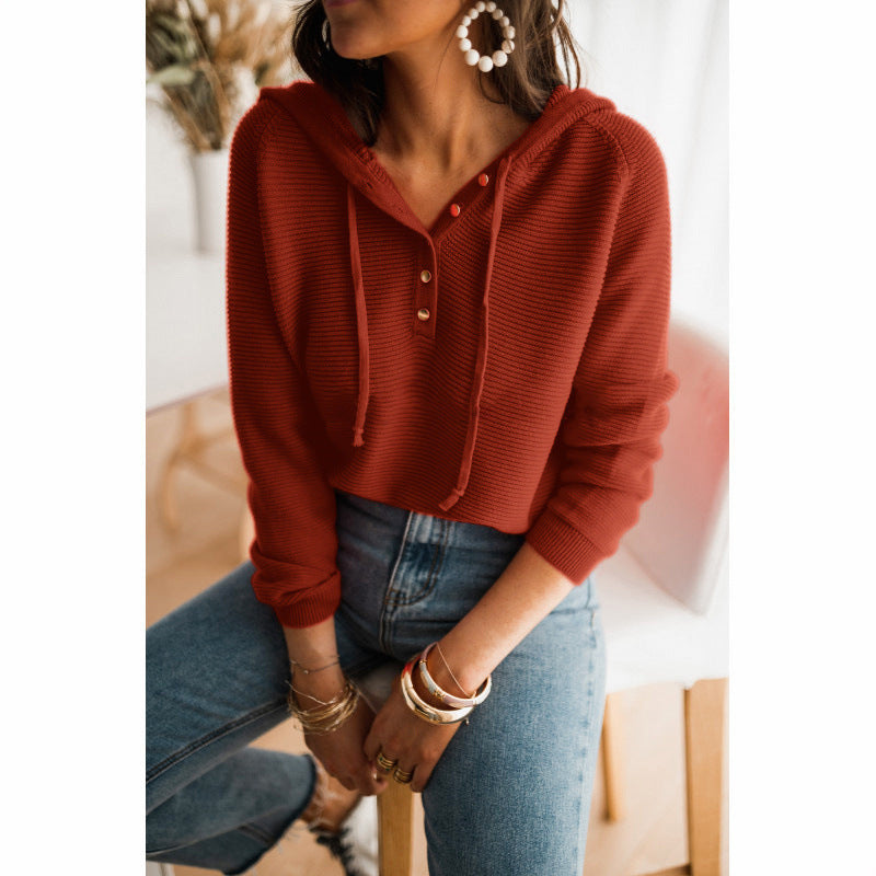 Cozy Women's Oversized Knit Hoodie with Buttons