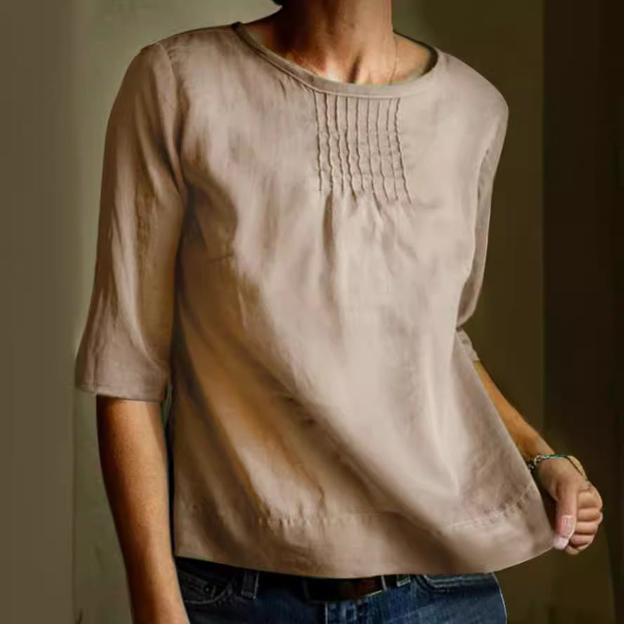 Relaxed Fit Women's Cotton Blouse with 3/4 Sleeves