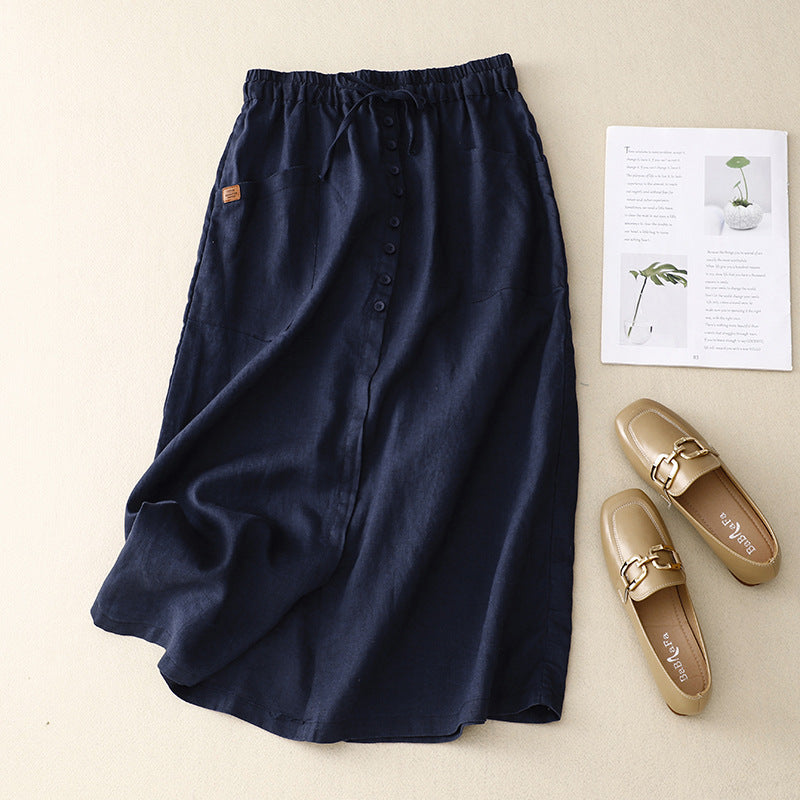 Floral Midi Skirt with Pockets and Lace Waist