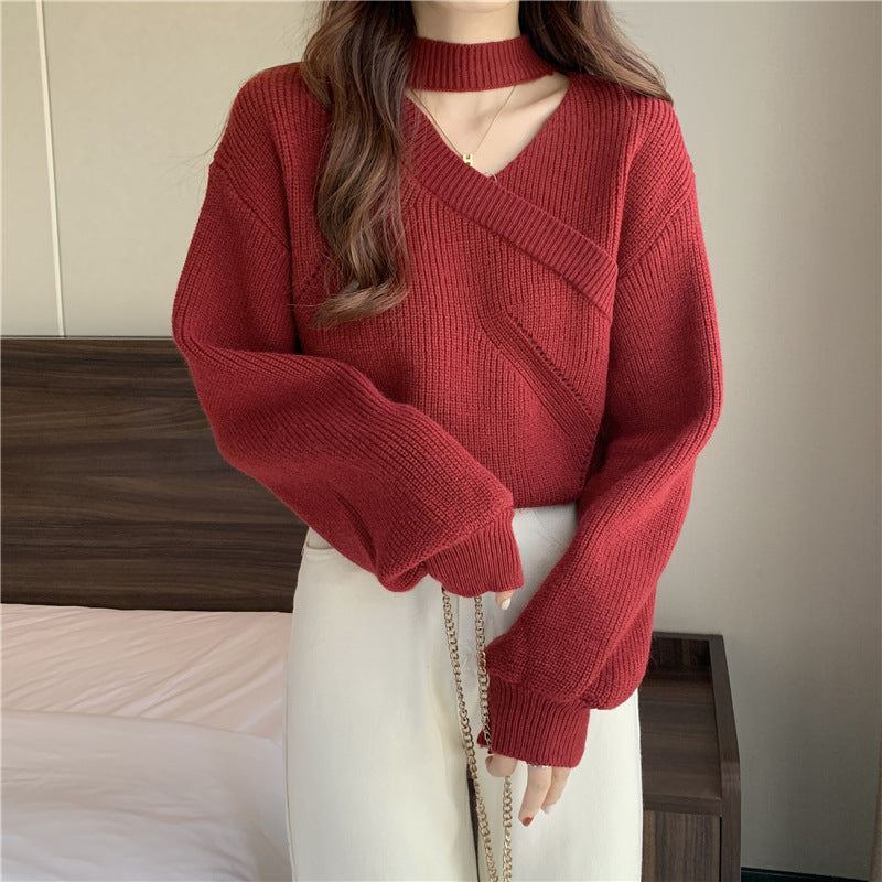 Colorful V-Neck Knitted Pullover Sweater