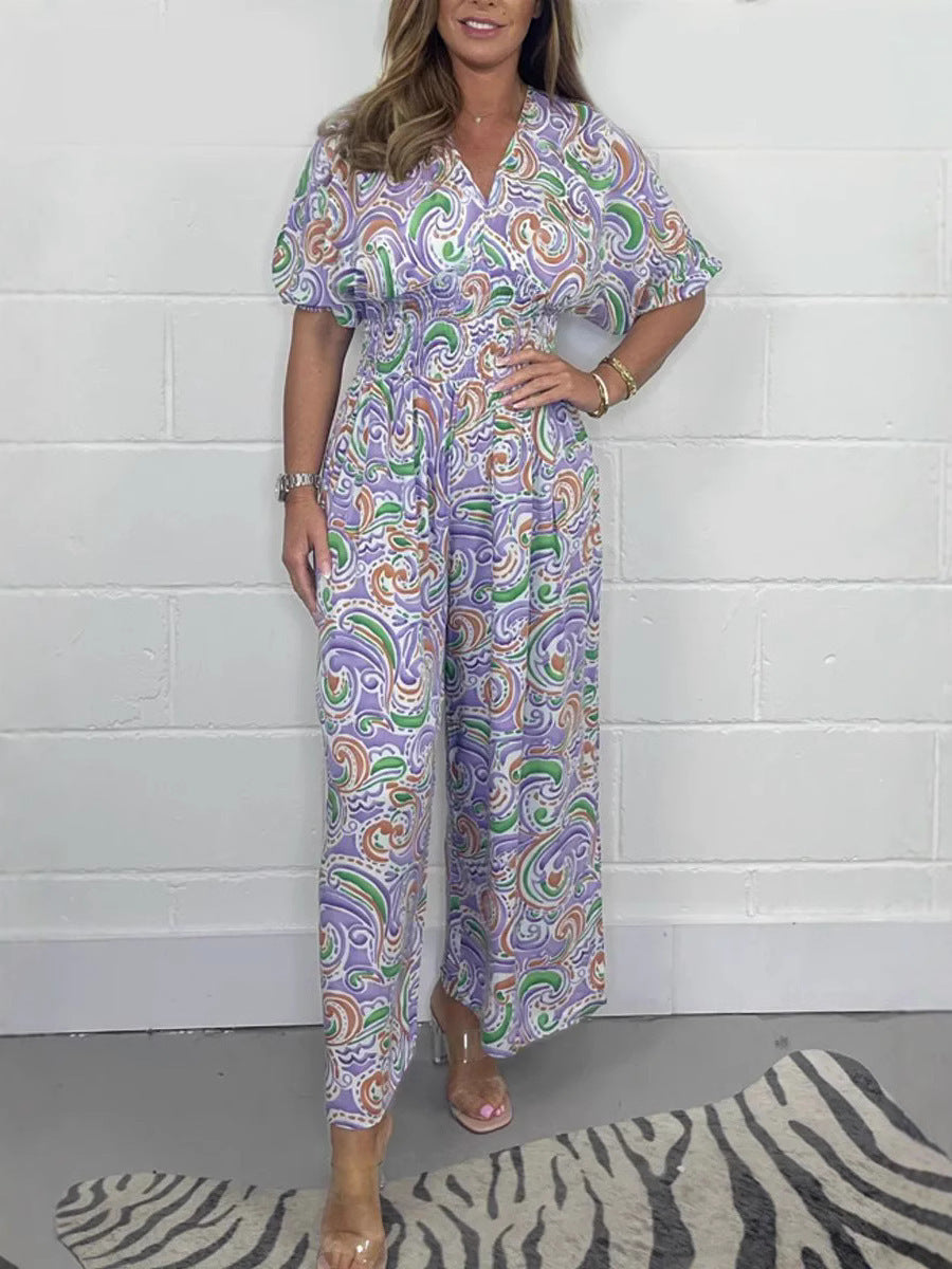 Comfy Women's Wide Leg Jumpsuit V-Neck Boho Style