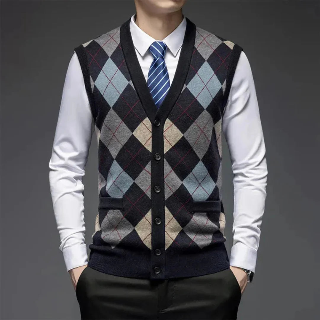 Timeless Argyle Wool Knitted Waistcoat