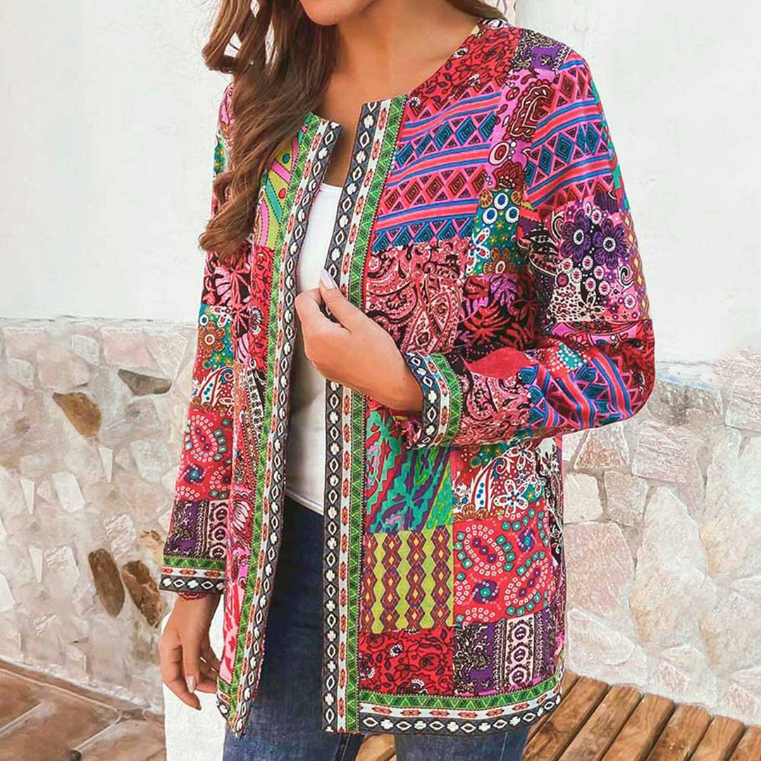Bohemian Open Front Long Sleeve Patchwork Jacket
