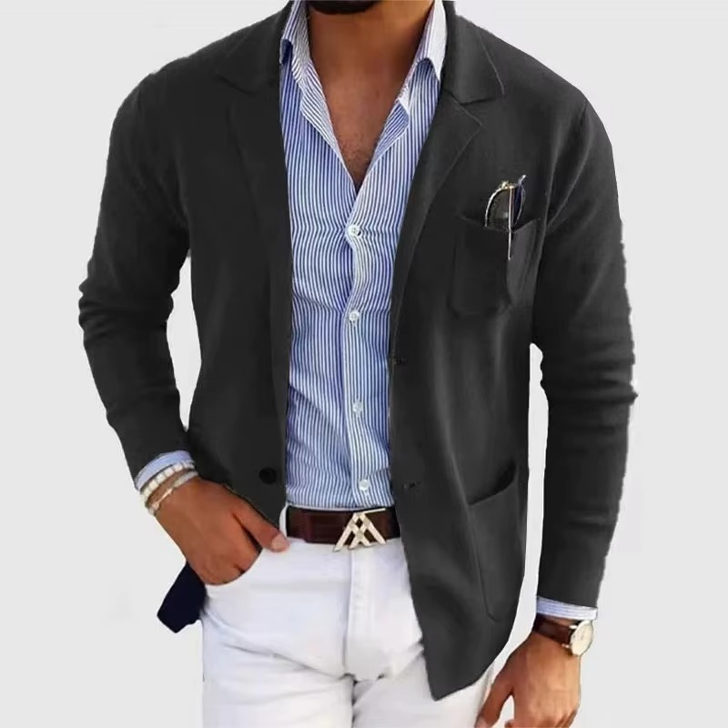 Classic Crew Neck Cardigan Jacket for Men
