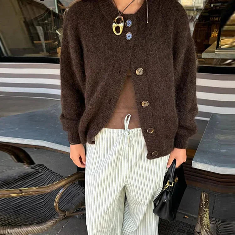 Soft Women's Crew Neck Wool Cardigan - Luxicro