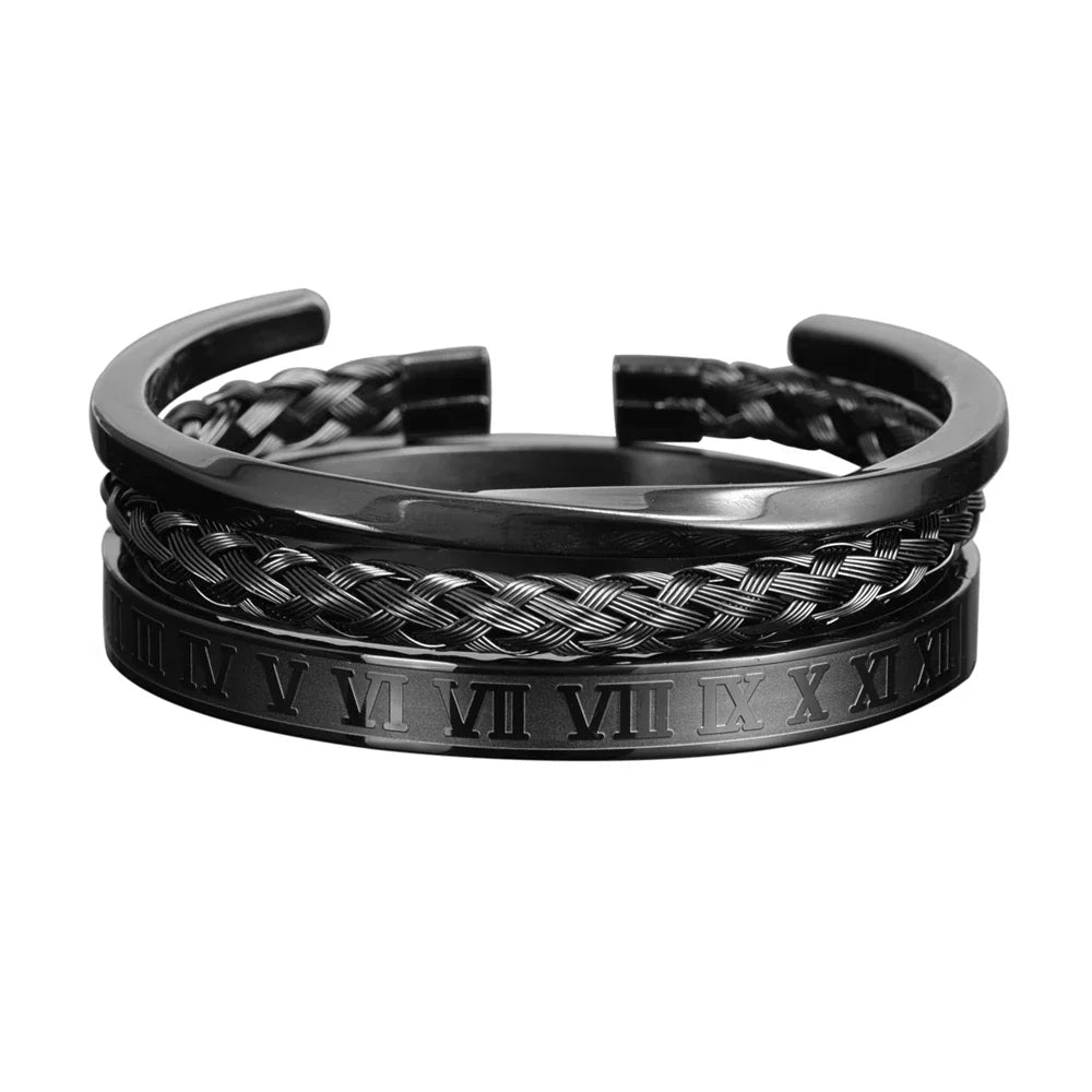 Simple Braided Engraved 3 Piece Bracelet Set