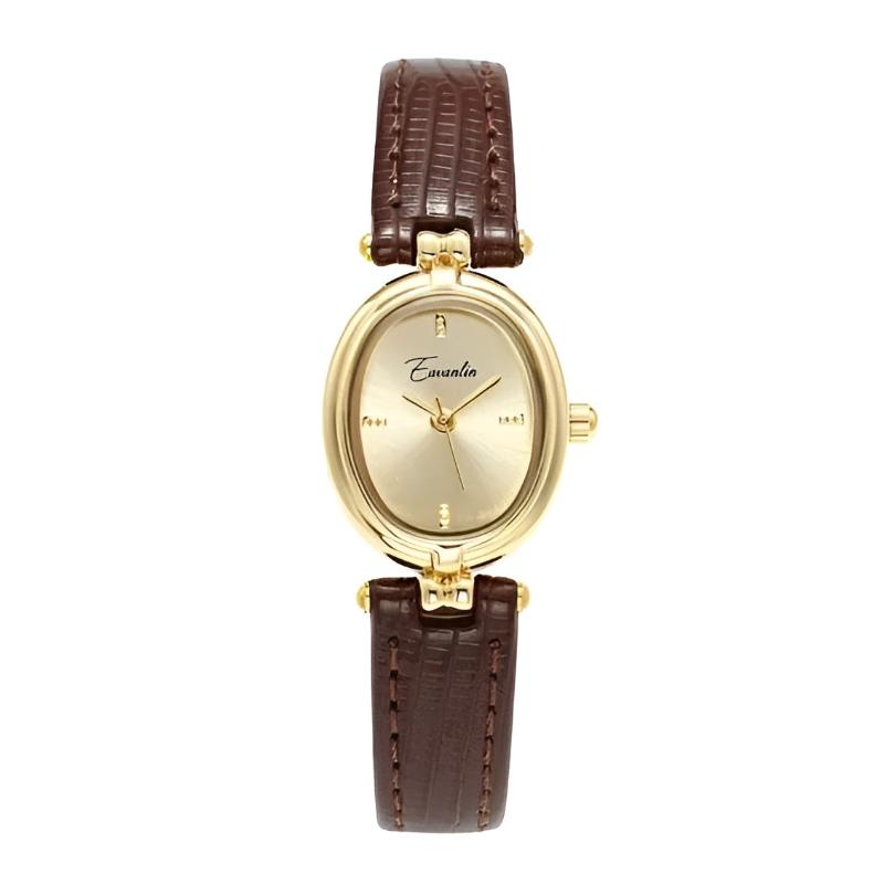 Elegant Oval Face Leather Strap Watch