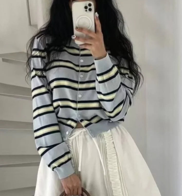 Colorful Stripe Knit Sweater Cardigan
