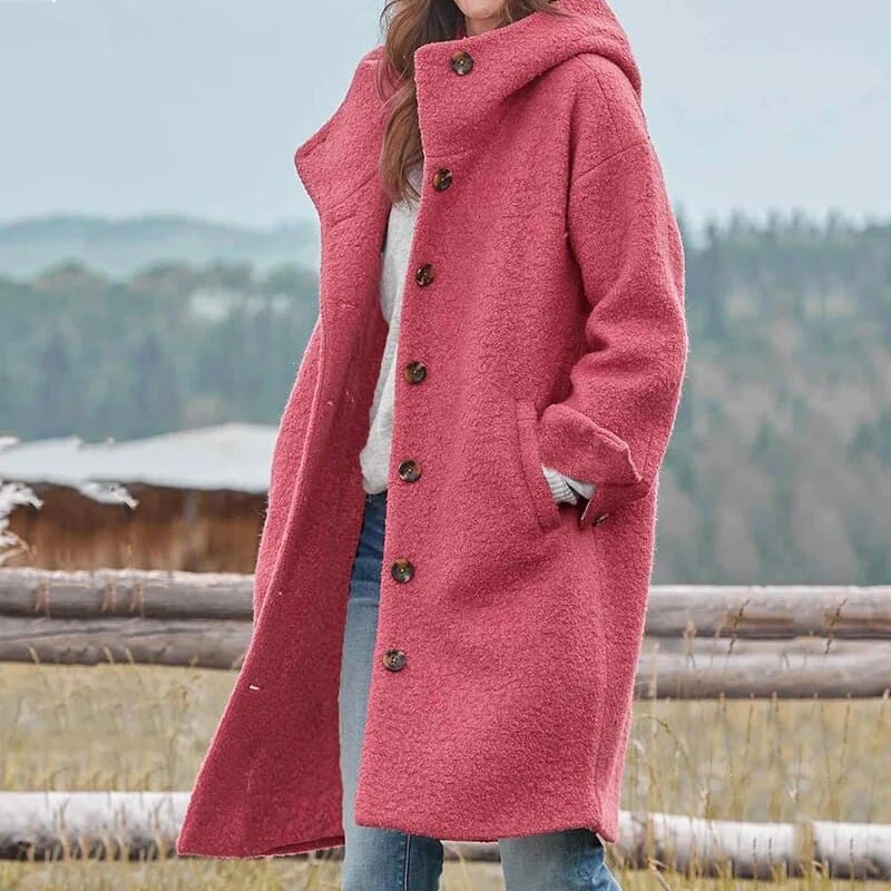 Warm Oversized Women's Wool Coat with Button Front