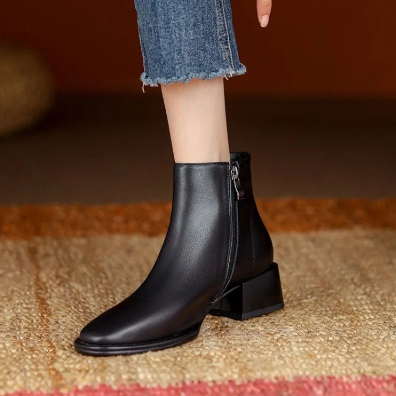 Comfortable Low Heel Women's Leather Work Boots