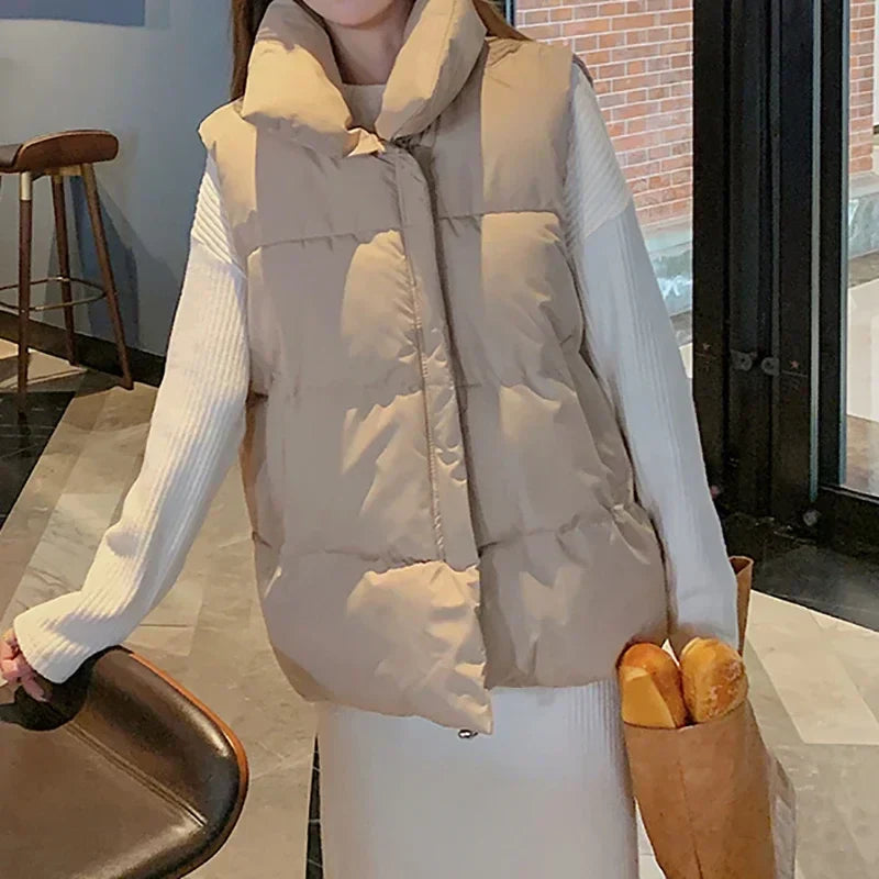 Warm Women's Puffy Quilted Vest - Winter Polyester Jacket