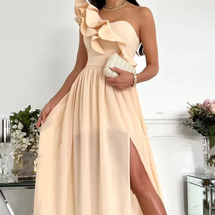 Chic Off Shoulder Maxi Dress with High Side Split