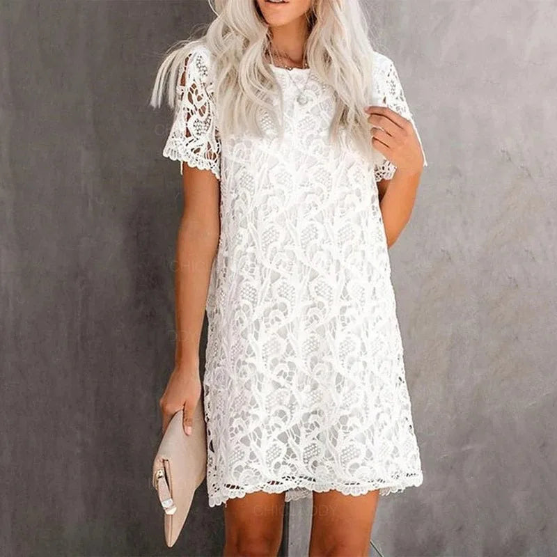 Feminine Knee Length Floral Short Sleeve Dress - EasyApparels