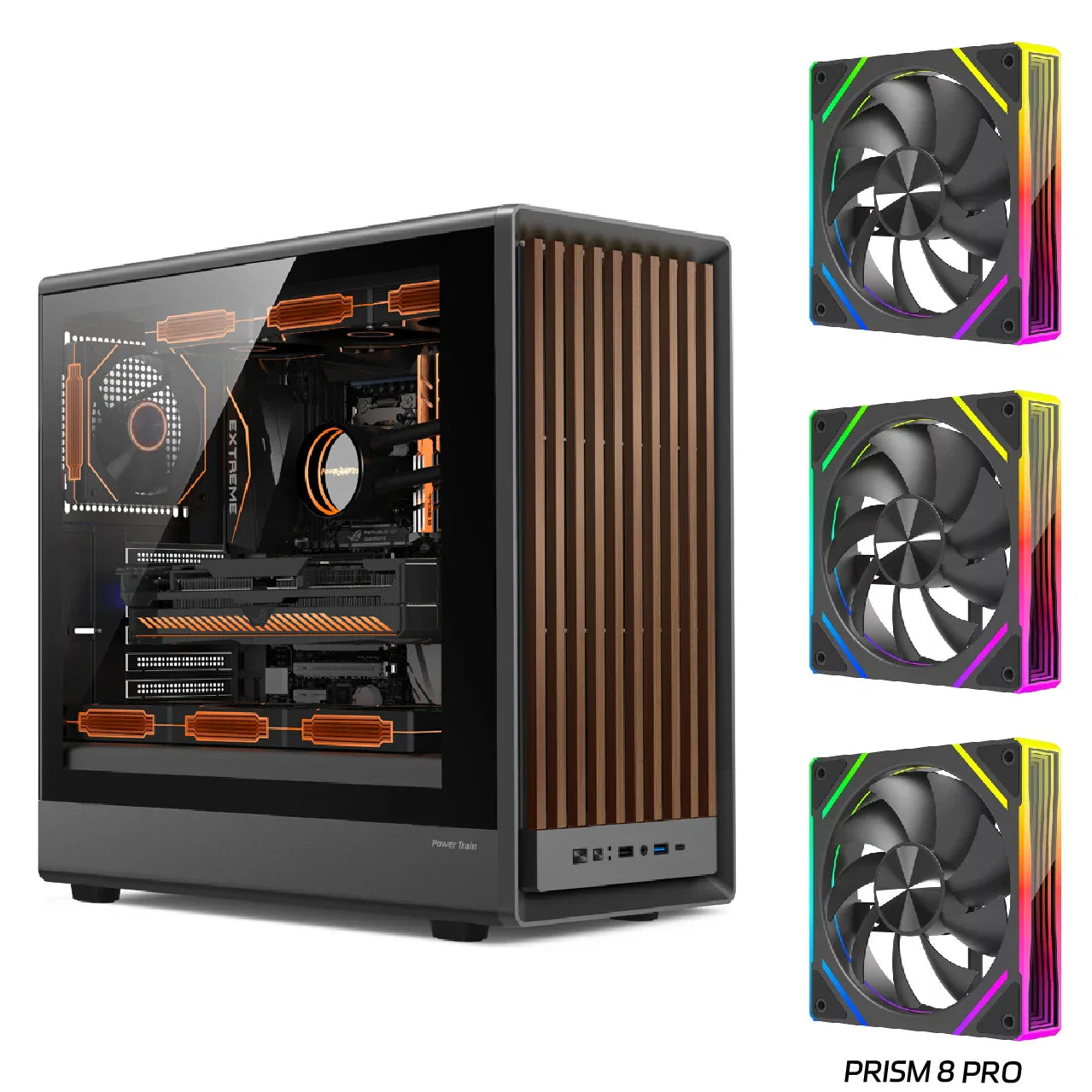 Premium PC Case Wood Accent Glass Front USB C Port