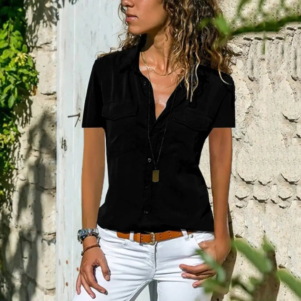 Feminine Short Sleeve Button Blouse