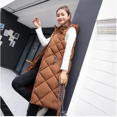 Warm Women's Down Puffer Vest - Fleece Lined Hooded Jacket