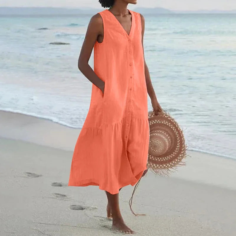 Relaxed Fit Patchwork V Neck Summer Dress for Women