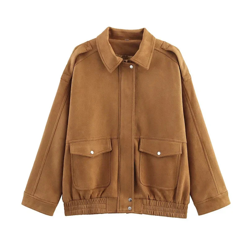 Fashionable Ladies Snap Button Bomber Jacket