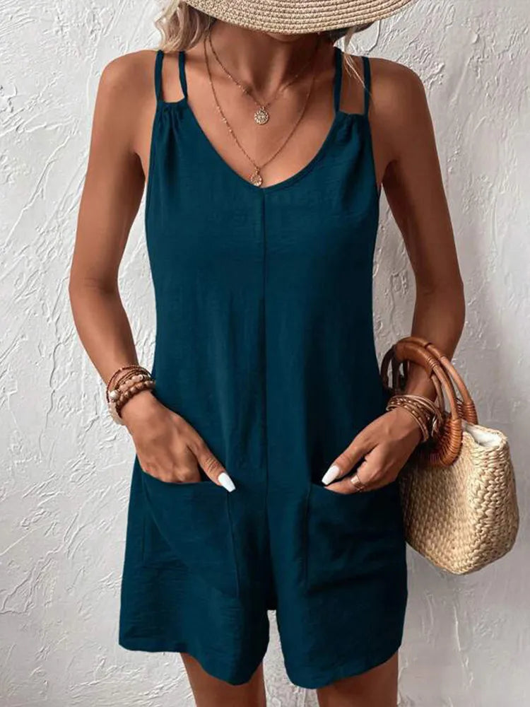 Comfy Women's Sleeveless Romper with Pockets - EasyApparels