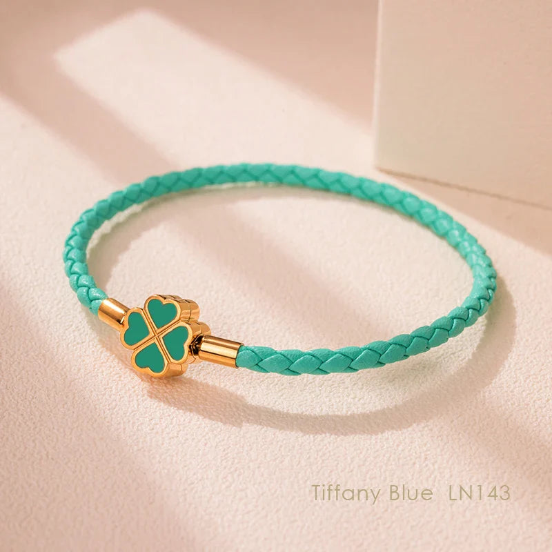 Good Luck Leather Braid Clover Charm Bracelet