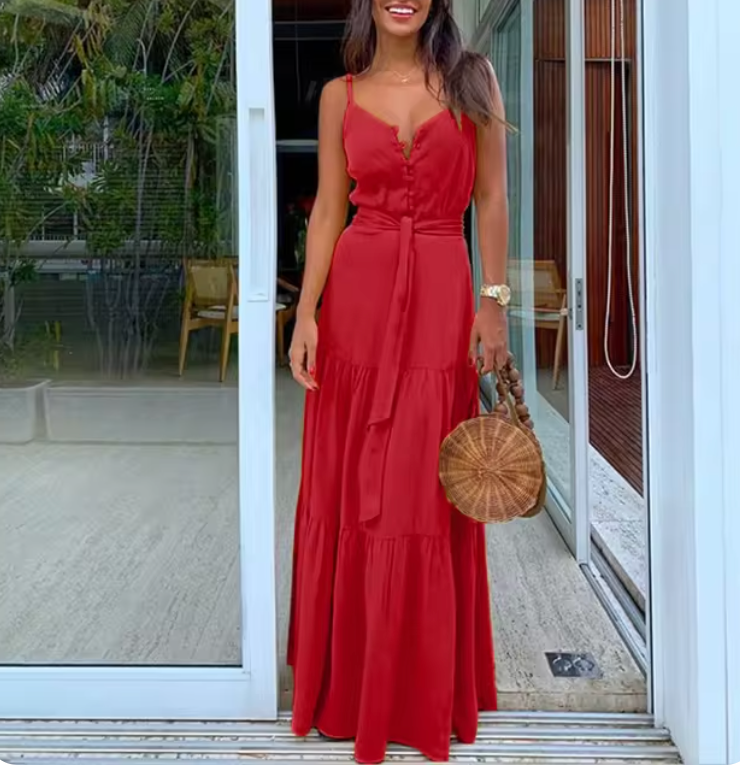 Flowy V Neck Summer Dress with Adjustable Straps