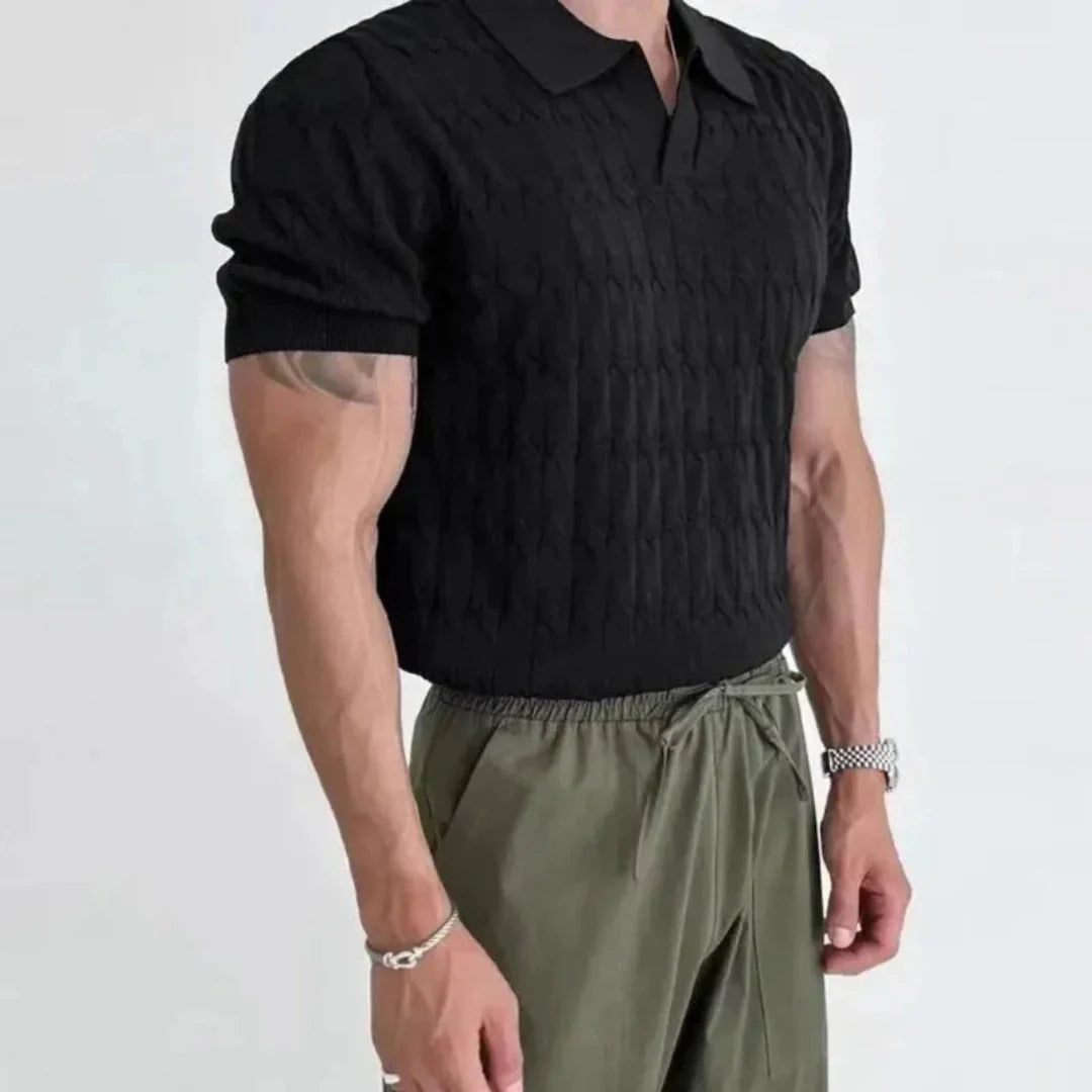 Rugged Patterned Knit Polo Shirt