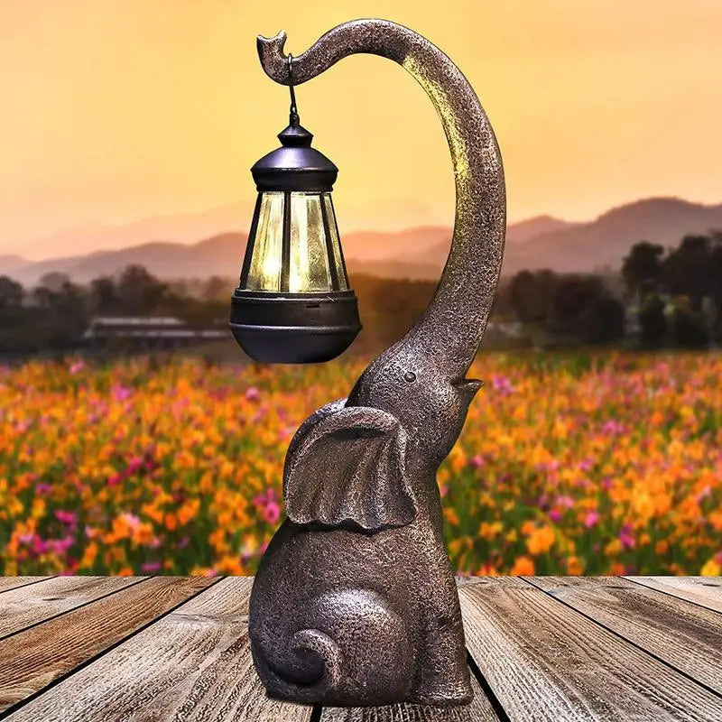 Outdoor Solar Elephant Decor Lamp - Waterproof Resin Garden Light - Luxicro