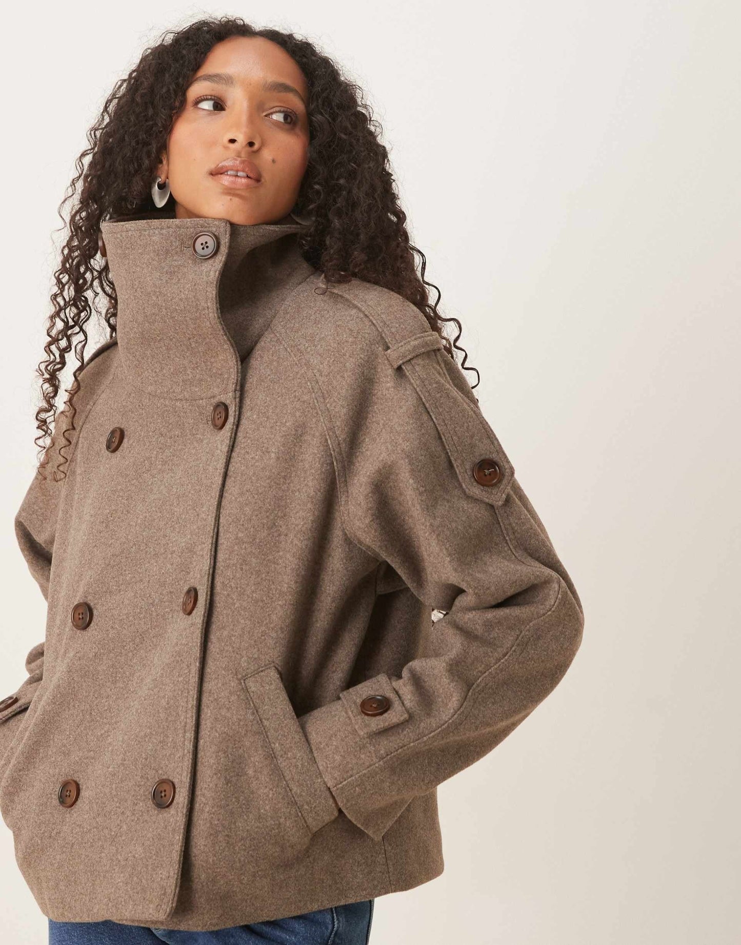 Casual Double Breasted Hip Length Coat - EasyApparels