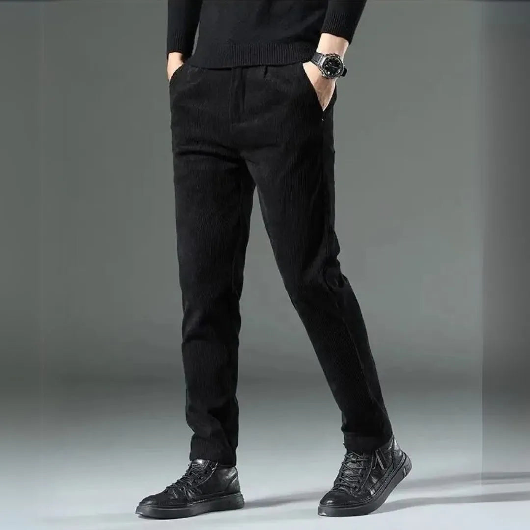 Narrow Fit Ribbed Cotton Trousers